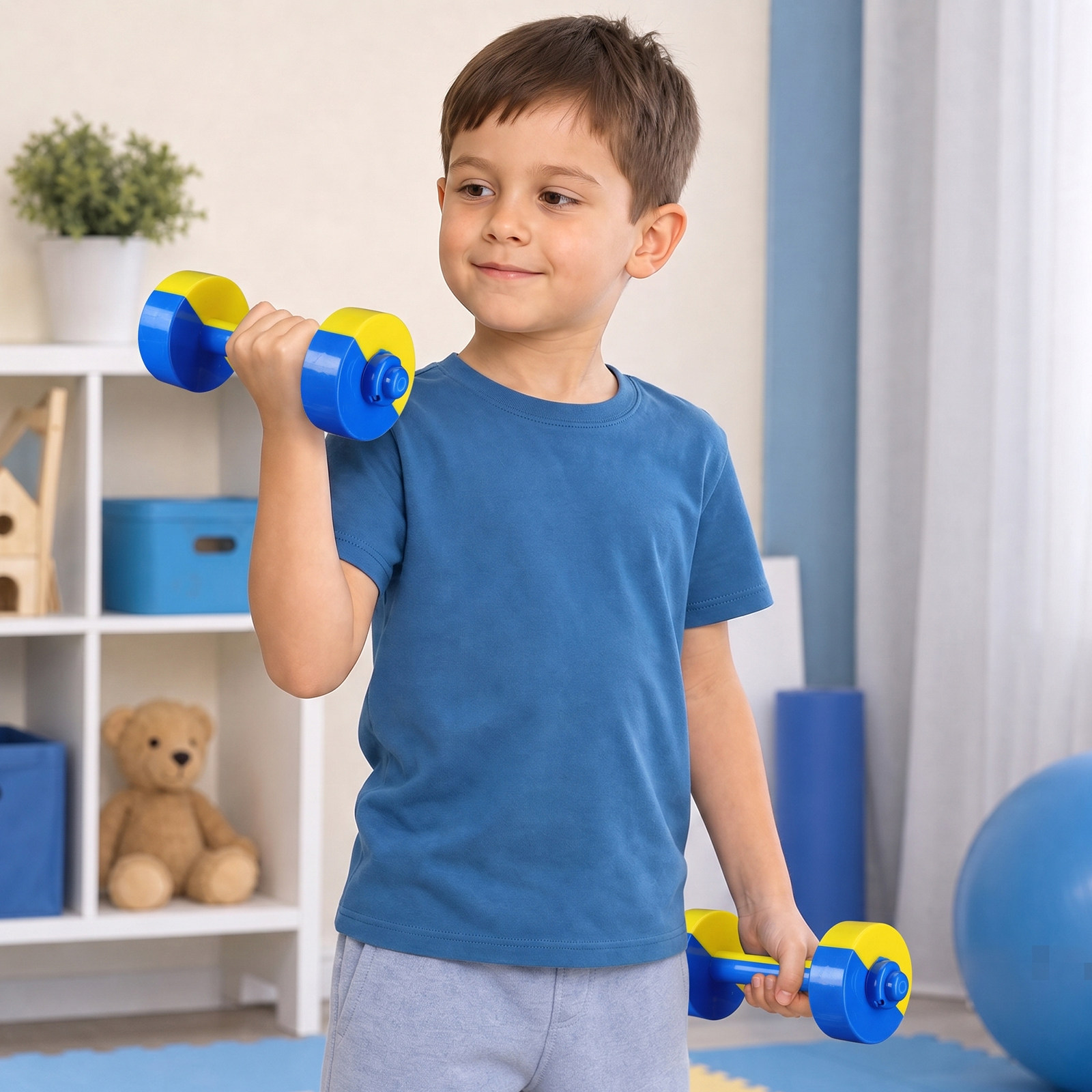 Home Gym Yellow - 1Pair Plastic Dumbbell Kids Barbell for